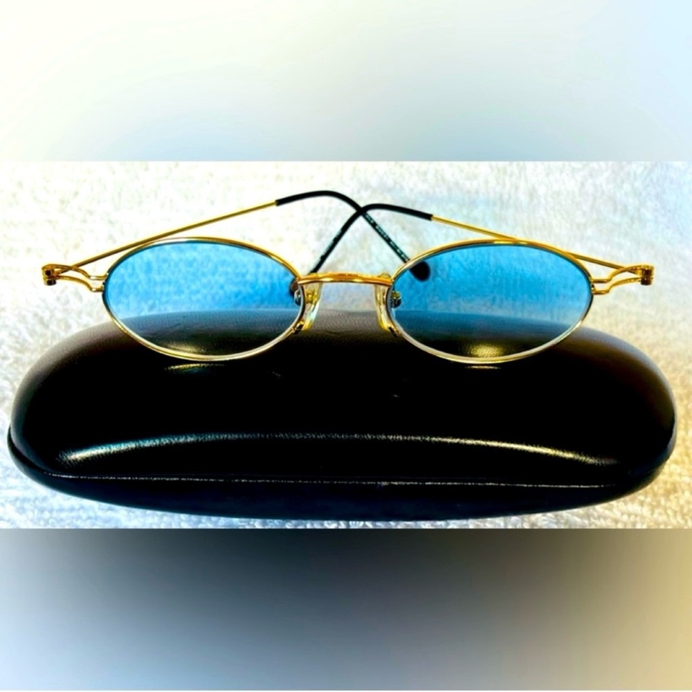 VERY RARE Authentic Gucci Coogi Brand Name Gold Metal Frame Blue Tint Sunglasses